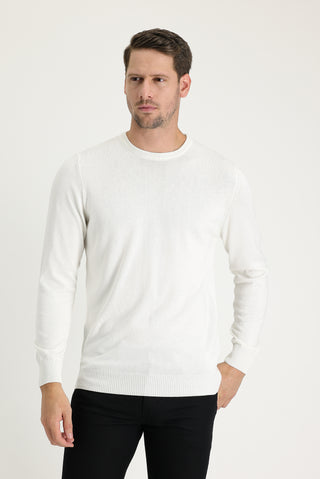  Ekru Bisiklet Yaka Regular Fit Triko Kazak