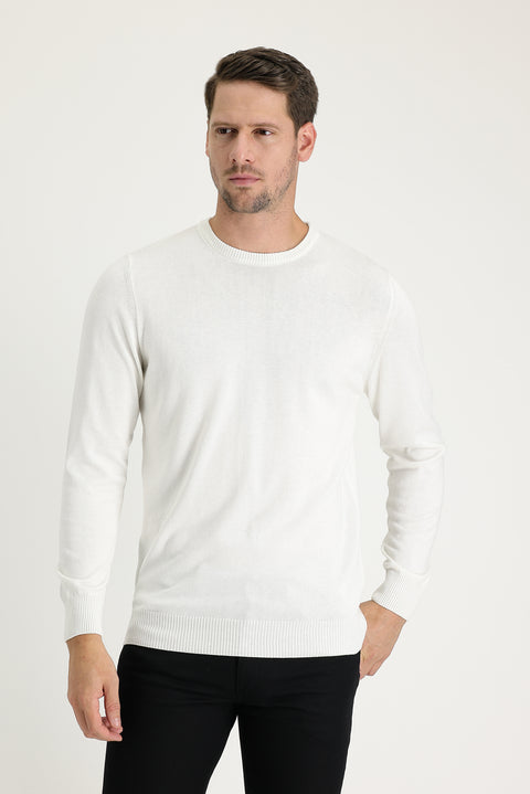 Ekru Bisiklet Yaka Regular Fit Triko Kazak