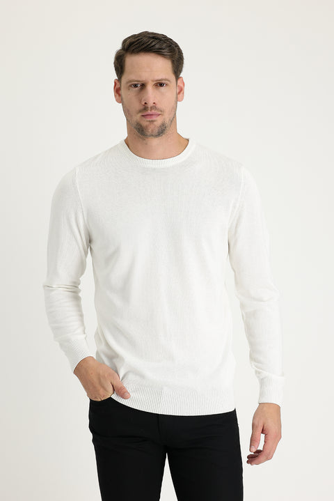 Ekru Bisiklet Yaka Regular Fit Triko Kazak