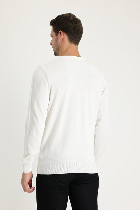 Ekru Bisiklet Yaka Regular Fit Triko Kazak