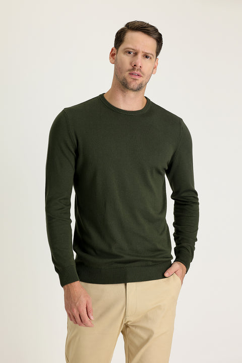 Orta Haki Bisiklet Yaka Regular Fit Triko Kazak