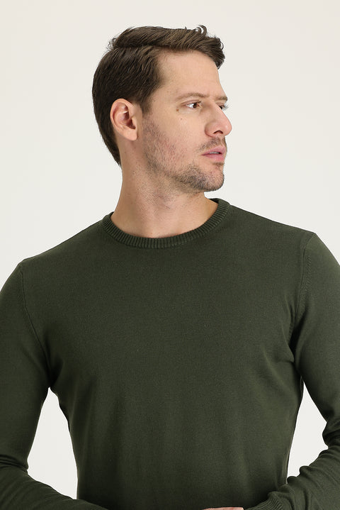 Orta Haki Bisiklet Yaka Regular Fit Triko Kazak