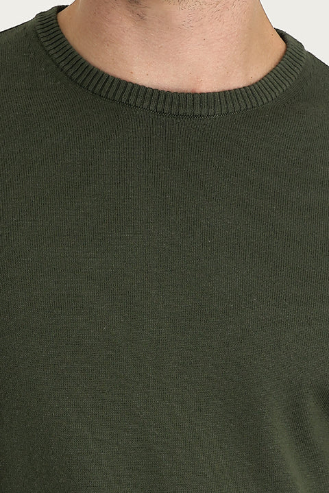 Orta Haki Bisiklet Yaka Regular Fit Triko Kazak