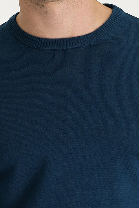 Orta Petrol Bisiklet Yaka Regular Fit Triko Kazak