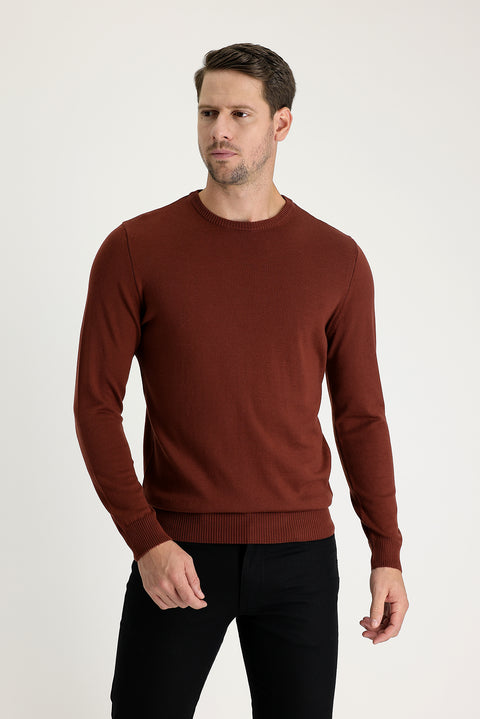 Kiremit Bisiklet Yaka Regular Fit Triko Kazak