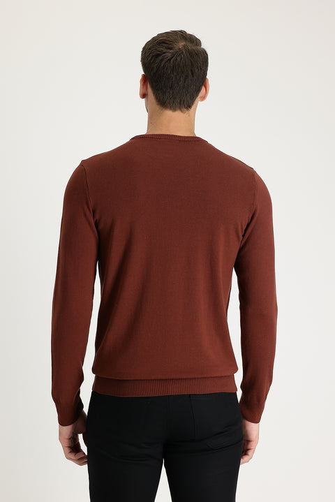 Kiremit Bisiklet Yaka Regular Fit Triko Kazak