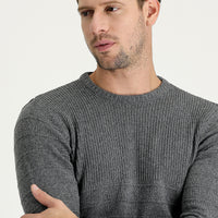 Orta Füme Bisiklet Yaka Slim Fit Dar Kesim Desenli Triko Kazak