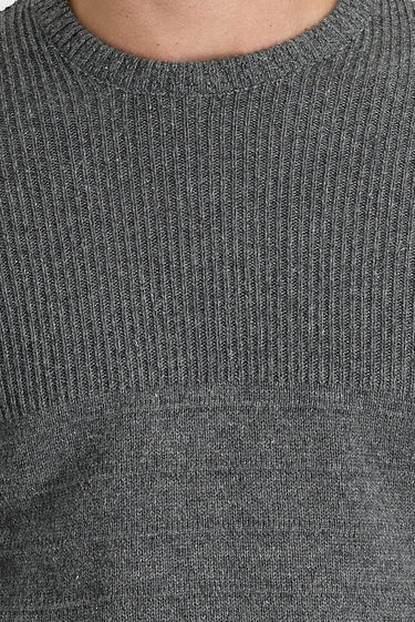 Orta Füme Bisiklet Yaka Slim Fit Dar Kesim Desenli Triko Kazak