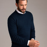 Orta Lacivert Bisiklet Yaka Slim Fit Dar Kesim Desenli Triko Kazak