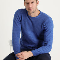 Saks Mavi Bisiklet Yaka Slim Fit Dar Kesim Desenli Triko Kazak