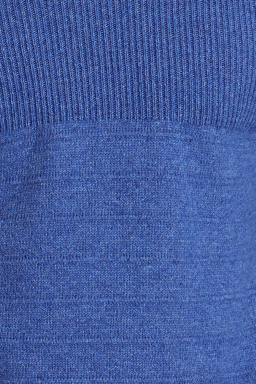 Saks Mavi Bisiklet Yaka Slim Fit Dar Kesim Desenli Triko Kazak