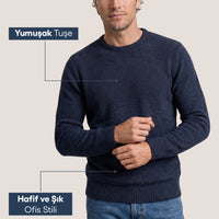 İndigo Bisiklet Yaka Slim Fit Dar Kesim Desenli Triko Kazak