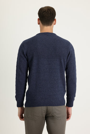  İndigo Bisiklet Yaka Slim Fit Dar Kesim Desenli Triko Kazak