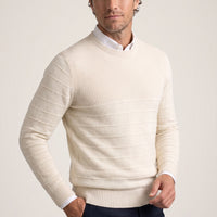 Ekru Bisiklet Yaka Slim Fit Dar Kesim Desenli Triko Kazak