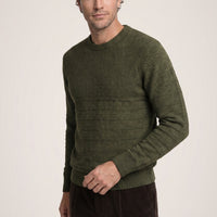 Medium Khaki Crew Neck Slim Fit Narrow Cut Patterned Knit Sweater