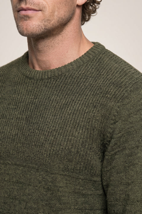 Medium Khaki Crew Neck Slim Fit Narrow Cut Patterned Knit Sweater