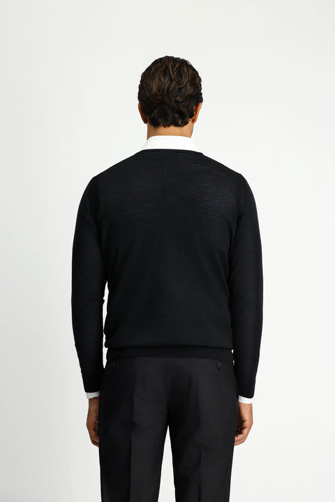 Black Crew Neck Regular Fit Wool Knit Sweater