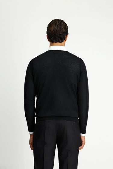 Siyah Bisiklet Yaka Regular Fit Yünlü Triko Kazak