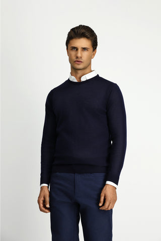  Koyu Lacivert Bisiklet Yaka Regular Fit Yünlü Triko Kazak