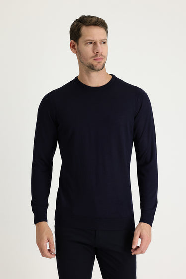 Koyu Lacivert Bisiklet Yaka Regular Fit Triko Kazak
