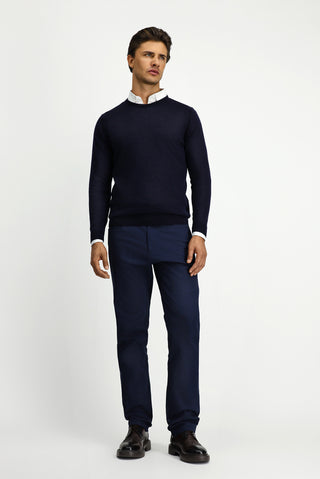  Koyu Lacivert Bisiklet Yaka Regular Fit Yünlü Triko Kazak