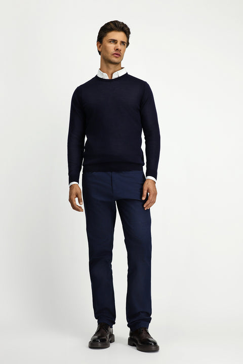 Koyu Lacivert Bisiklet Yaka Regular Fit Yünlü Triko Kazak