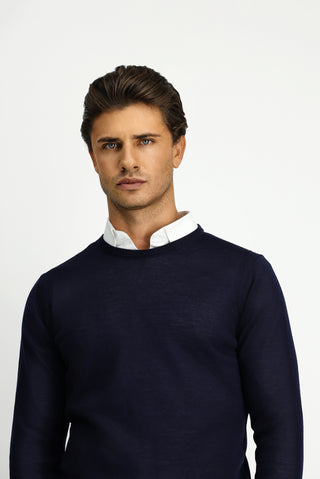  Koyu Lacivert Bisiklet Yaka Regular Fit Yünlü Triko Kazak