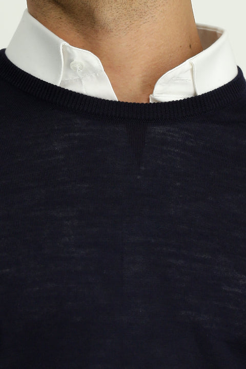 Koyu Lacivert Bisiklet Yaka Regular Fit Yünlü Triko Kazak