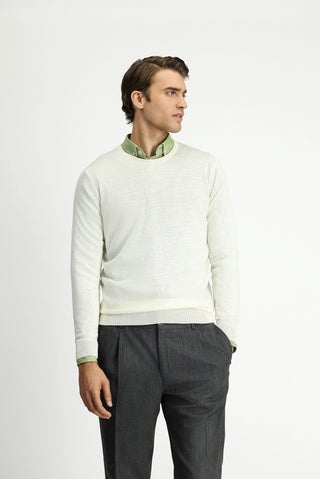  Kırık Beyaz Bisiklet Yaka Regular Fit Yünlü Triko Kazak