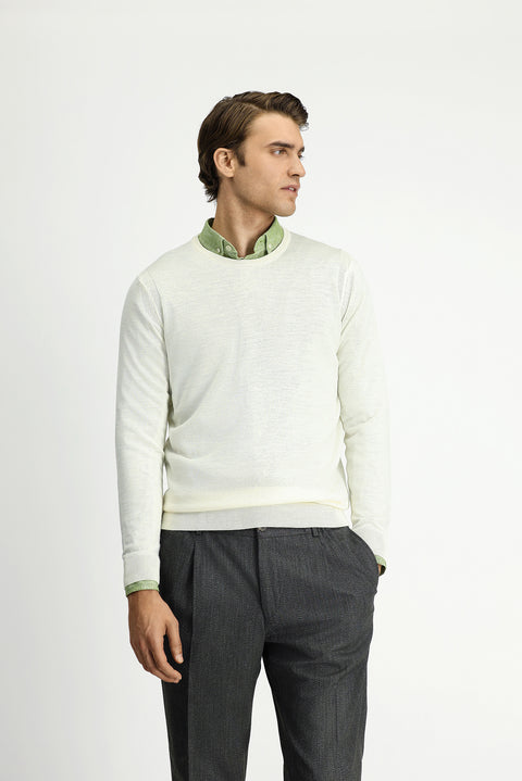 Kırık Beyaz Bisiklet Yaka Regular Fit Yünlü Triko Kazak