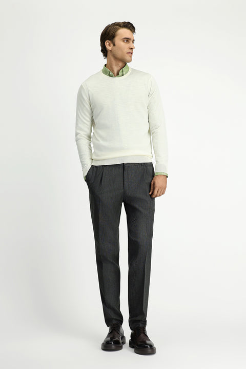 Kırık Beyaz Bisiklet Yaka Regular Fit Yünlü Triko Kazak