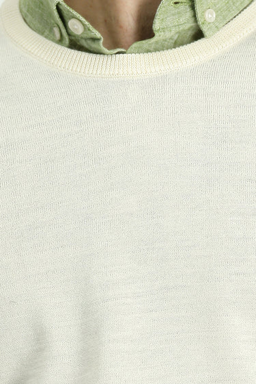 Kırık Beyaz Bisiklet Yaka Regular Fit Yünlü Triko Kazak