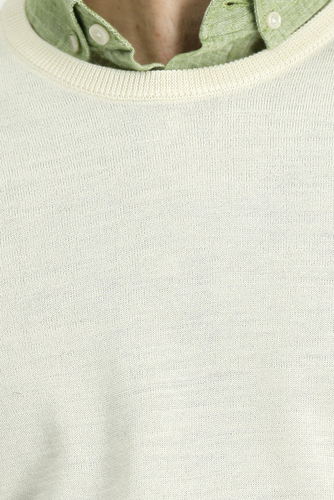 Kırık Beyaz Bisiklet Yaka Regular Fit Yünlü Triko Kazak