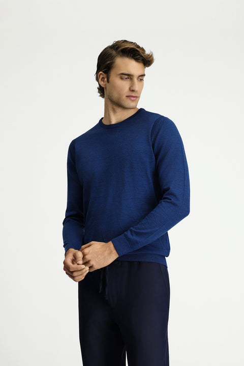 Koyu Petrol Bisiklet Yaka Regular Fit Yünlü Triko Kazak