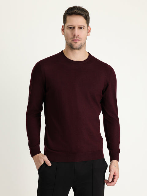 Koyu Bordo Bisiklet Yaka Regular Fit Yünlü Triko Kazak