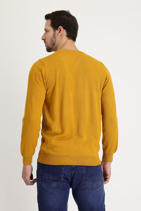 Koyu Sarı Bisiklet Yaka Regular Fit Triko Kazak