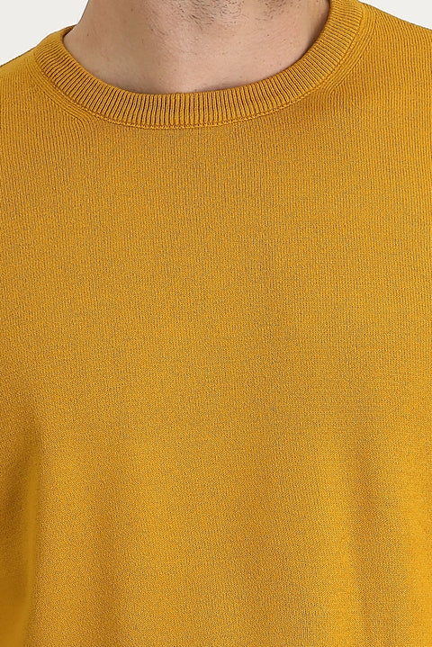 Koyu Sarı Bisiklet Yaka Regular Fit Triko Kazak