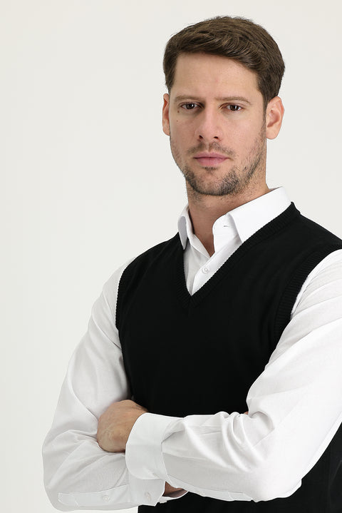 Siyah V Yaka Triko Süveter