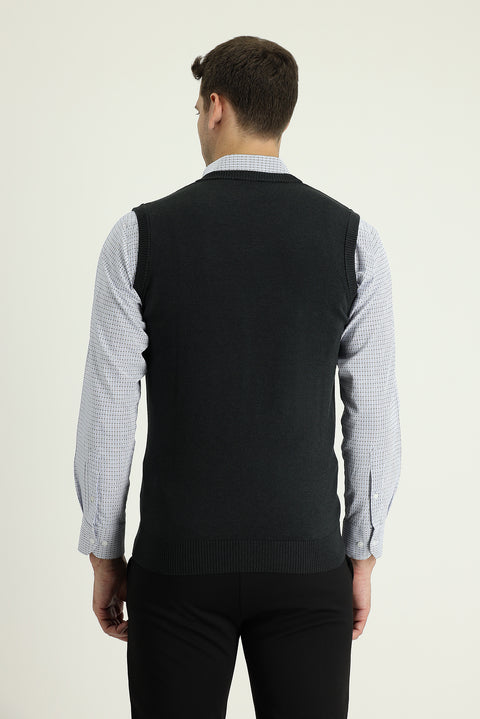 Koyu Antrasit V Yaka Triko Süveter