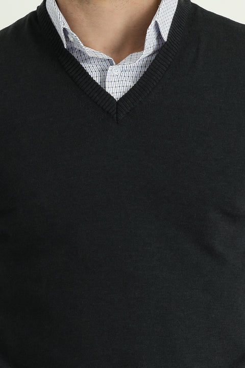 Koyu Antrasit V Yaka Triko Süveter