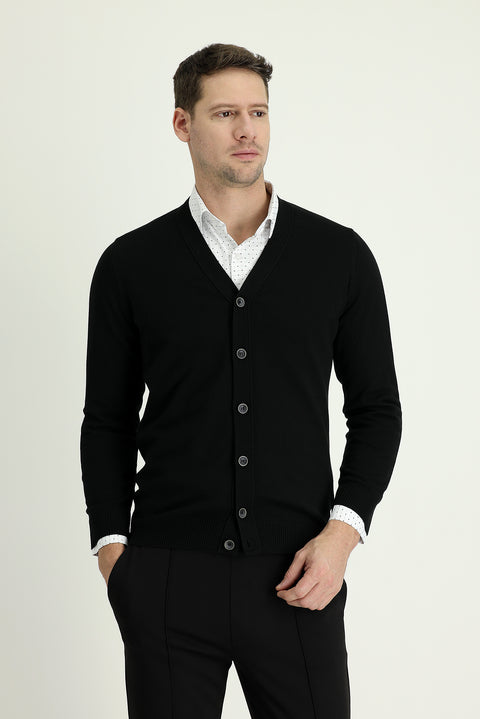 Siyah Pamuklu Triko Hırka