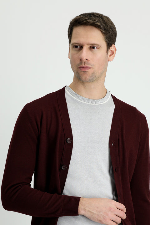 Koyu Bordo Pamuklu Triko Hırka