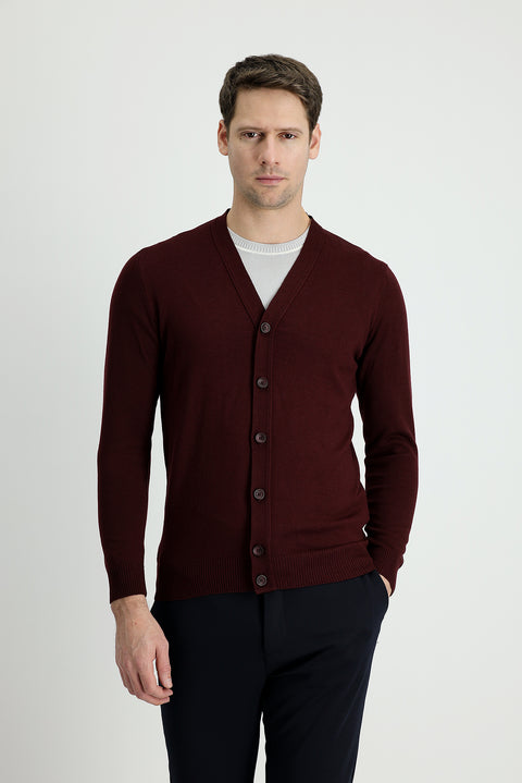 Koyu Bordo Pamuklu Triko Hırka