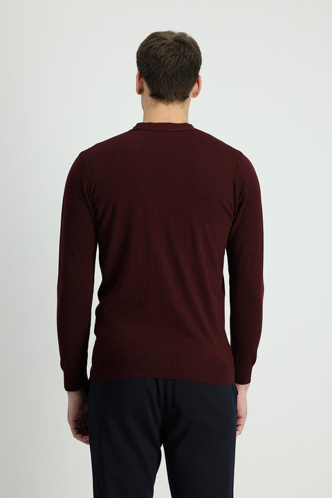 Koyu Bordo Pamuklu Triko Hırka