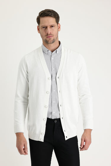 Ekru Regular Fit Triko Hırka