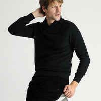 Siyah Şal Yaka Slim Fit Dar Kesim Desenli Pamuklu Triko Kazak