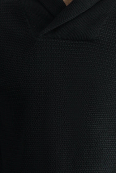 Siyah Şal Yaka Slim Fit Dar Kesim Desenli Pamuklu Triko Kazak