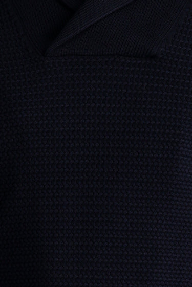 Koyu Lacivert Şal Yaka Slim Fit Dar Kesim Desenli Pamuklu Triko Kazak