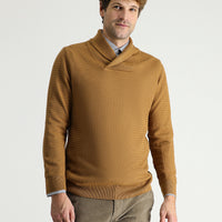 Camel Şal Yaka Slim Fit Dar Kesim Desenli Pamuklu Triko Kazak