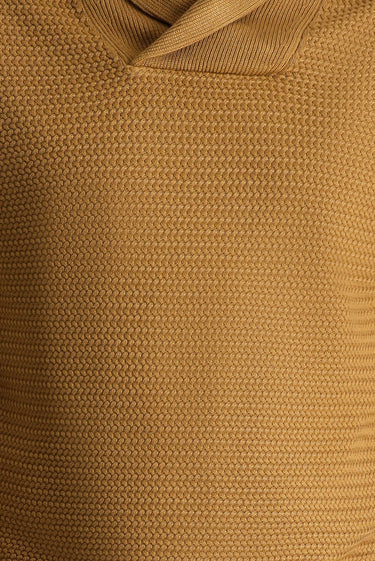 Camel Şal Yaka Slim Fit Dar Kesim Desenli Pamuklu Triko Kazak